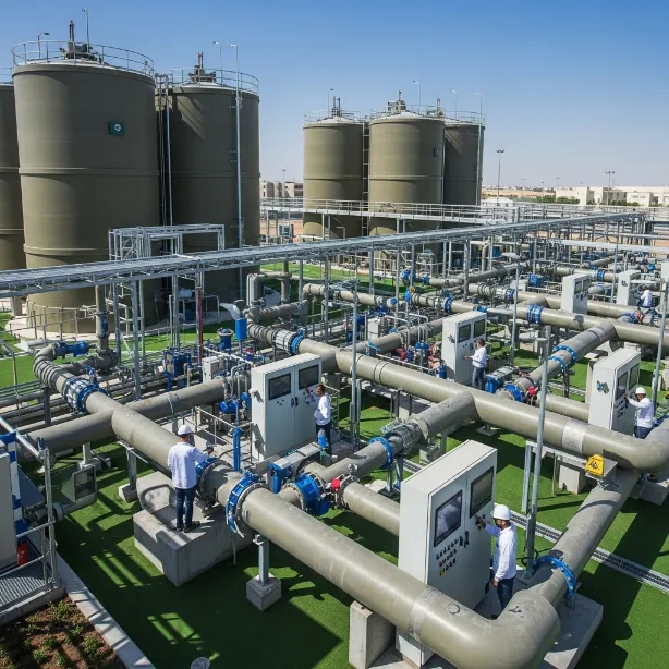 Water infrastructure facility in the UAE with composite pipelines and storage tanks