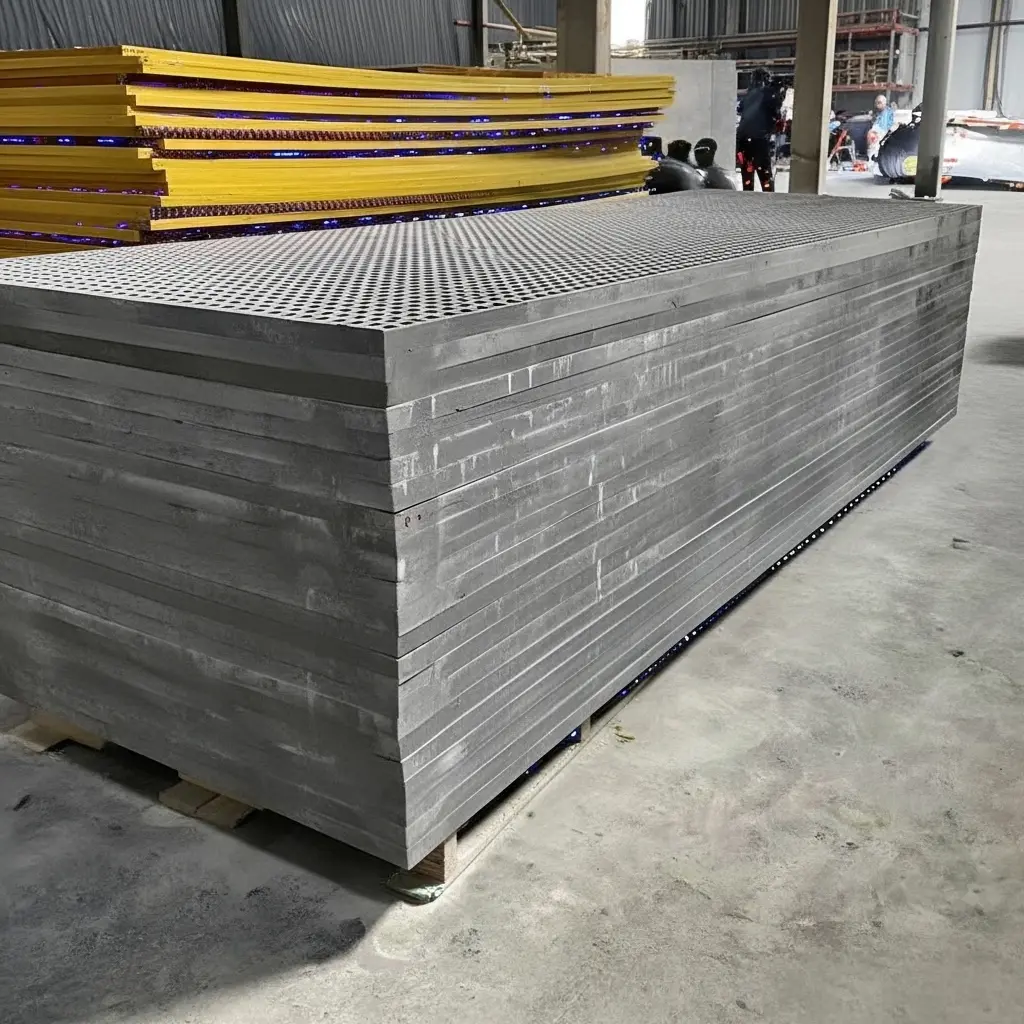 heavy duty GRP panels stacked for industrial platforms and structural flooring systems