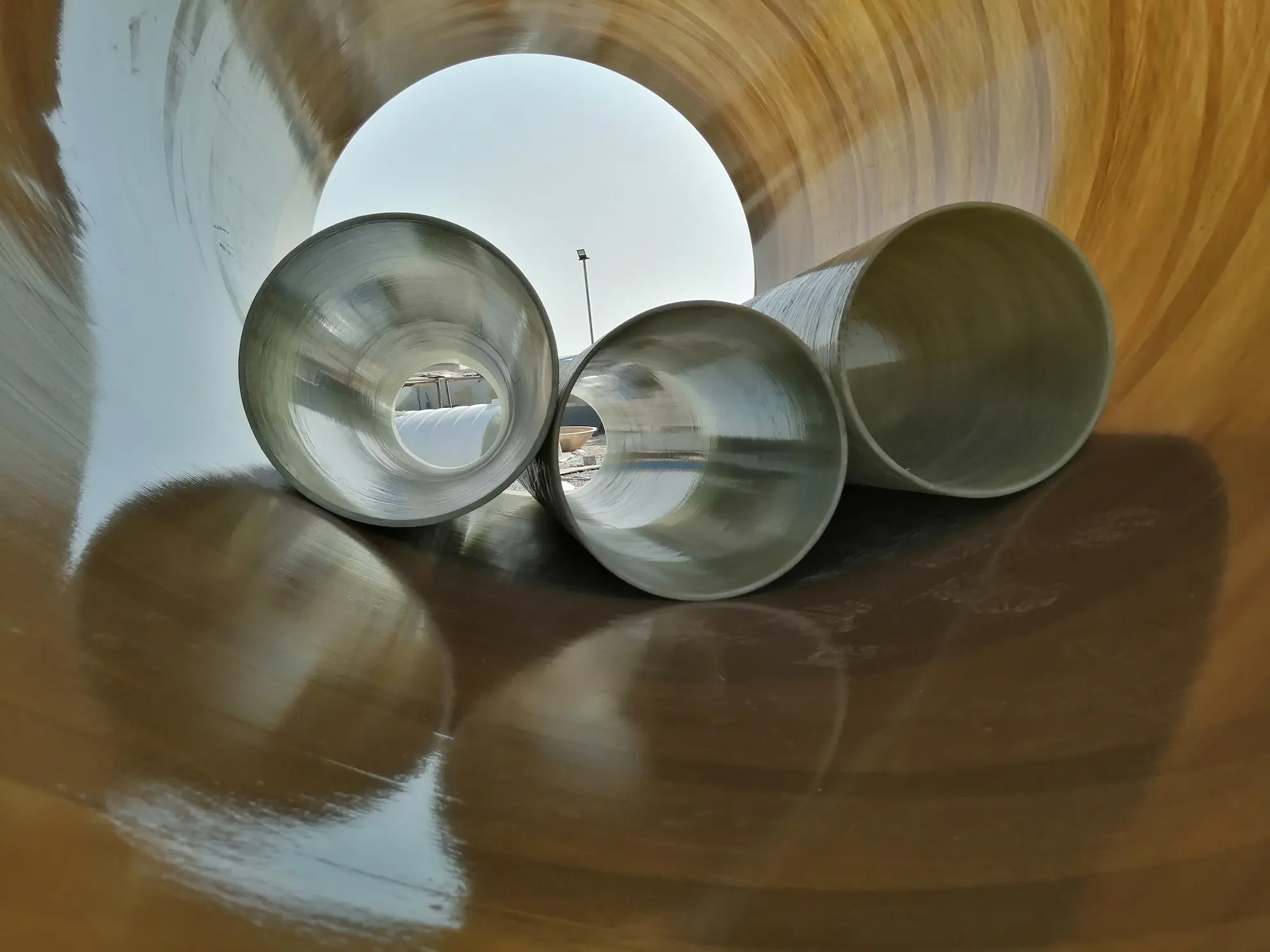 smooth internal surface of GRP pipes showing corrosion resistant lining for fluid flow