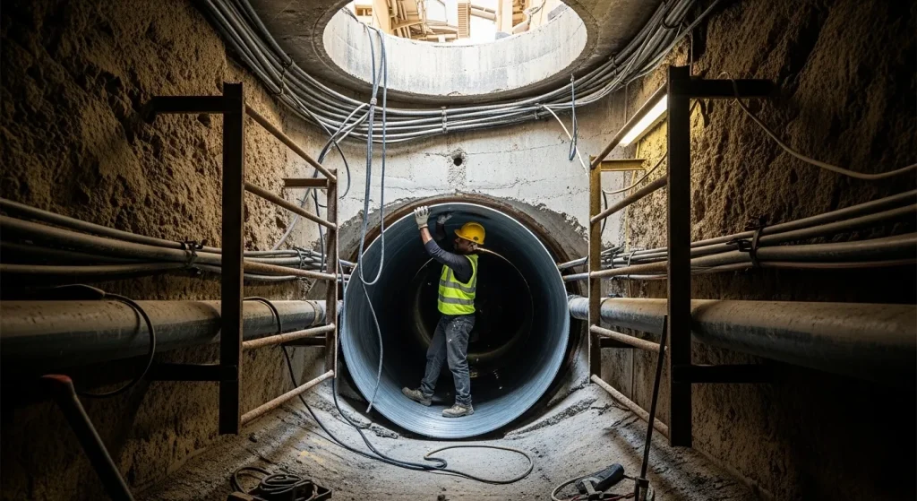 GRP manhole liner installation inside sewer system in UAE for corrosion protection and structural rehabilitation