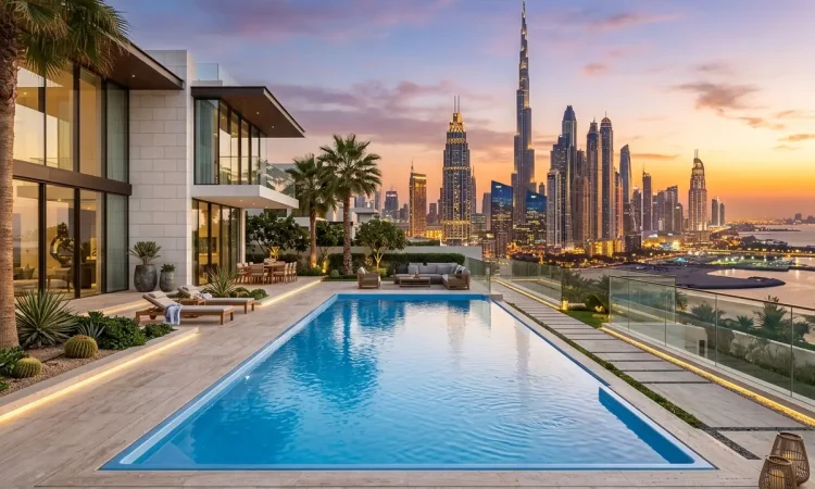 Seamless GRP fiberglass swimming pool installed at a luxury Dubai villa, engineered by EFG Composites for thermal and saline soil resistance.