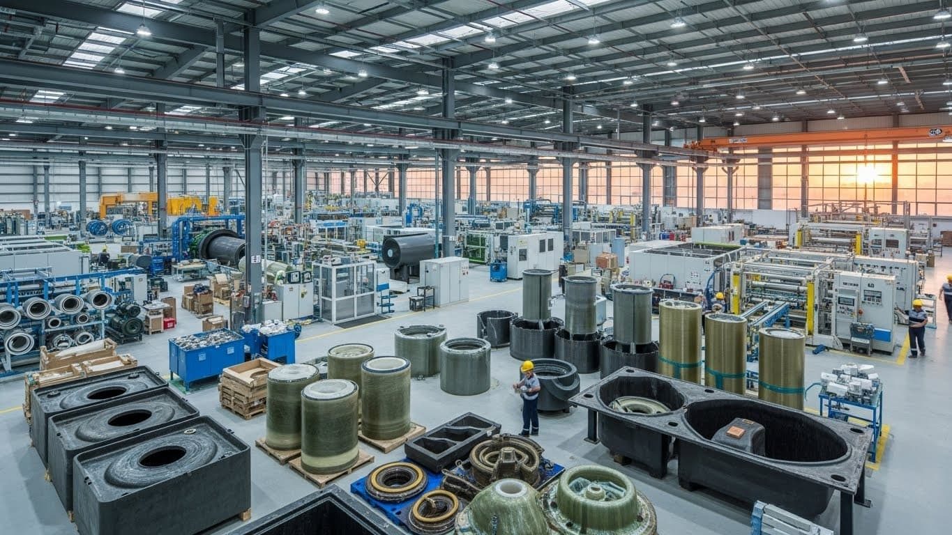 GRP GRE Manufacturing Facility GRP GRE manufacturing facility with composite production equipment and materials