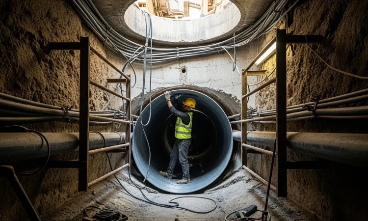 GRP manhole liner installation inside sewer system in UAE for corrosion protection and structural rehabilitation